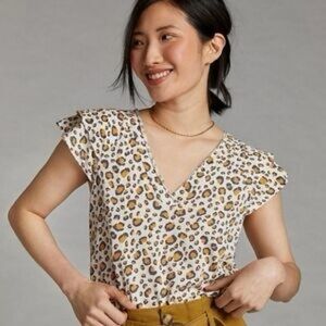Maeve by Anthropologie Leonard Print Top Size S Light Weight Short Sleeve